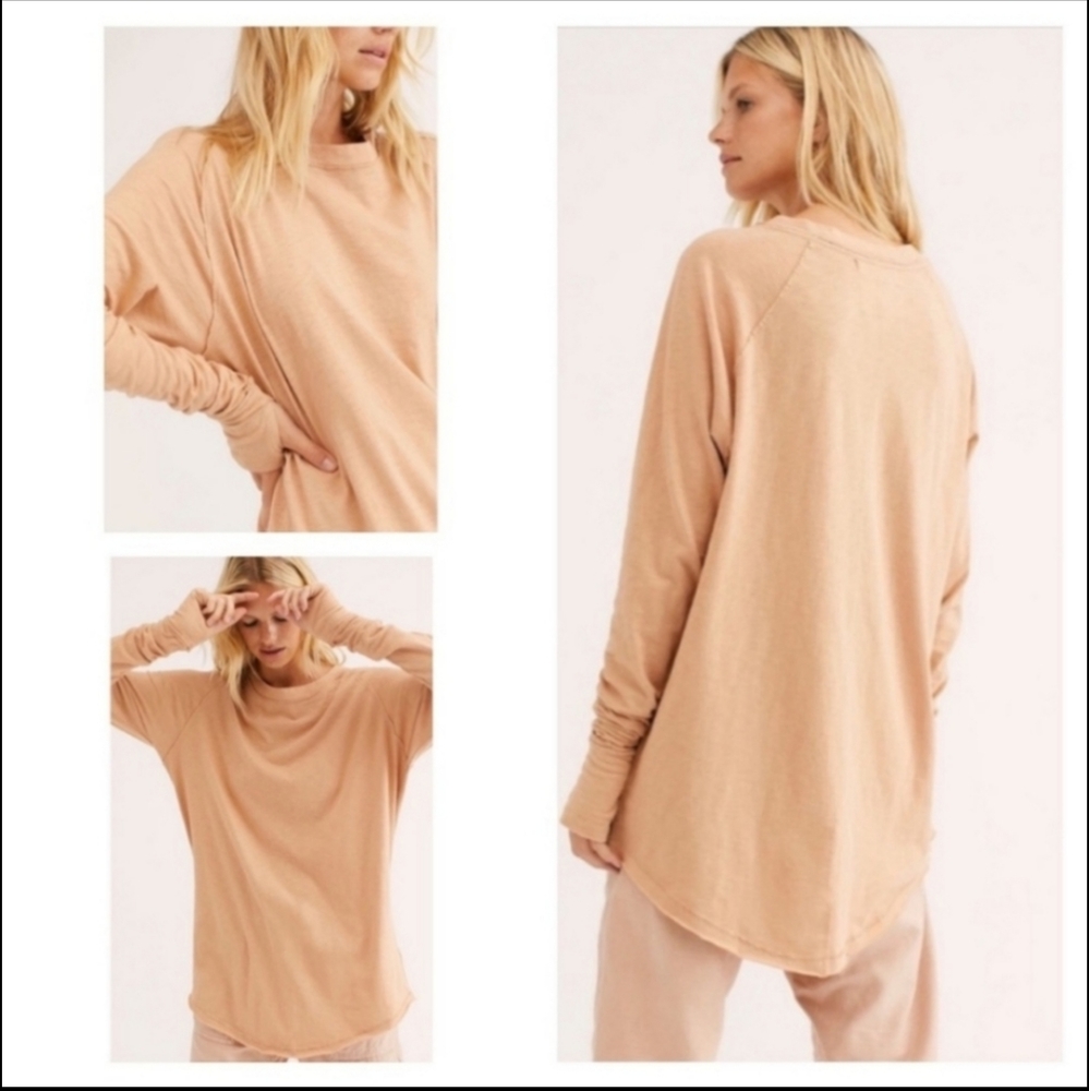 NWT FREE PEOPLE We The Free ARDEN Longsleeve Tee Sand Sable